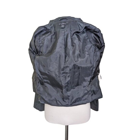 H&M One Button Blazer Womens 6 Gray Shiny Jacket Pinstripe Puff Sleeve Pockets - Picture 8 of 10